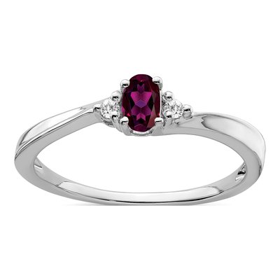 14K White Gold Rhodolite Garnet & Diamond Oval June Ring