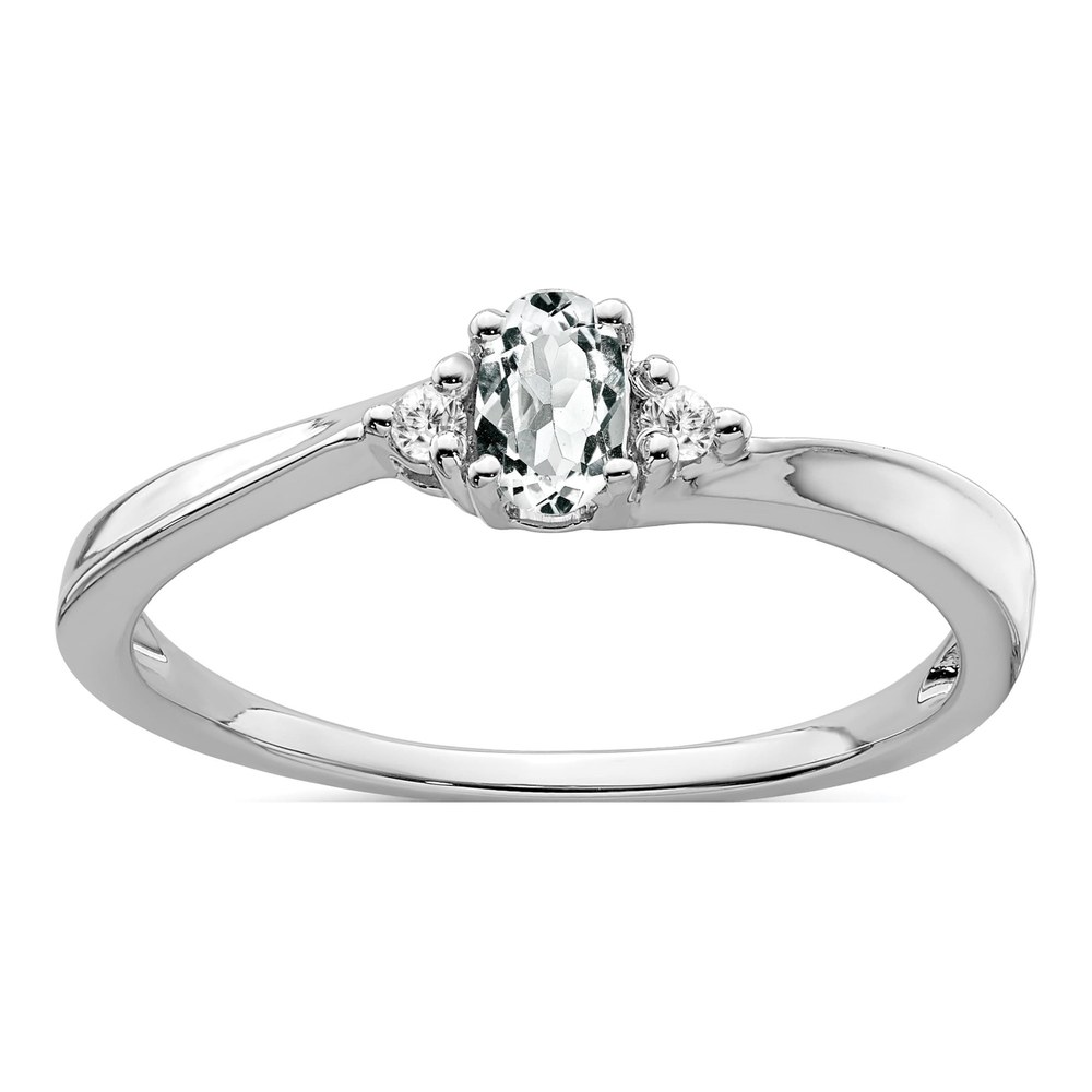 14K White Gold White Topaz & Diamond Oval Ring