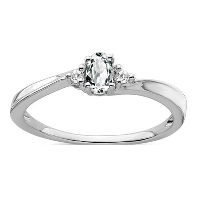 14K White Gold White Topaz & Diamond Oval Ring