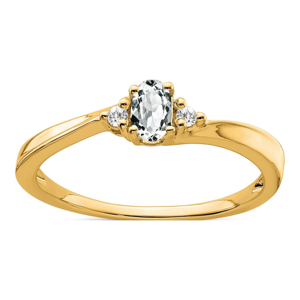 14K Yellow Gold White Topaz & Diamond Birthstone Ring