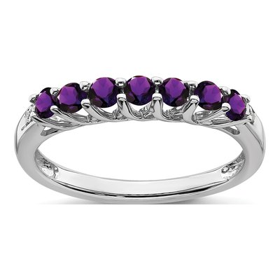 14K White Gold Amethyst & Diamond 7-Stone Ring