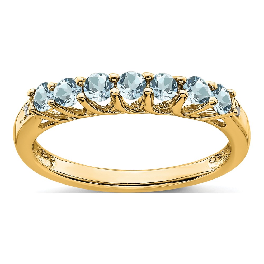 10K Yellow Gold Aquamarine & Diamond 7-Stone Ring