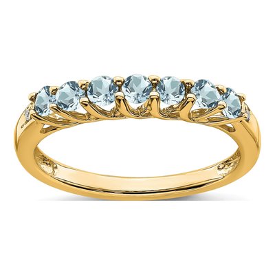 10K Yellow Gold Aquamarine & Diamond 7-Stone Ring