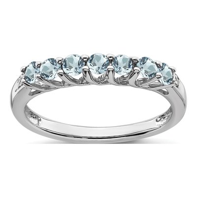 14K White Gold Aquamarine & Diamond 7-Stone Ring