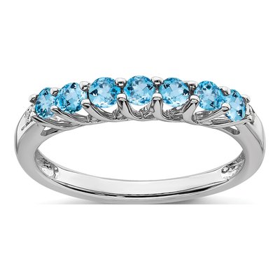 10K White Gold Swiss Blue Topaz & Diamond 7-Stone Ring