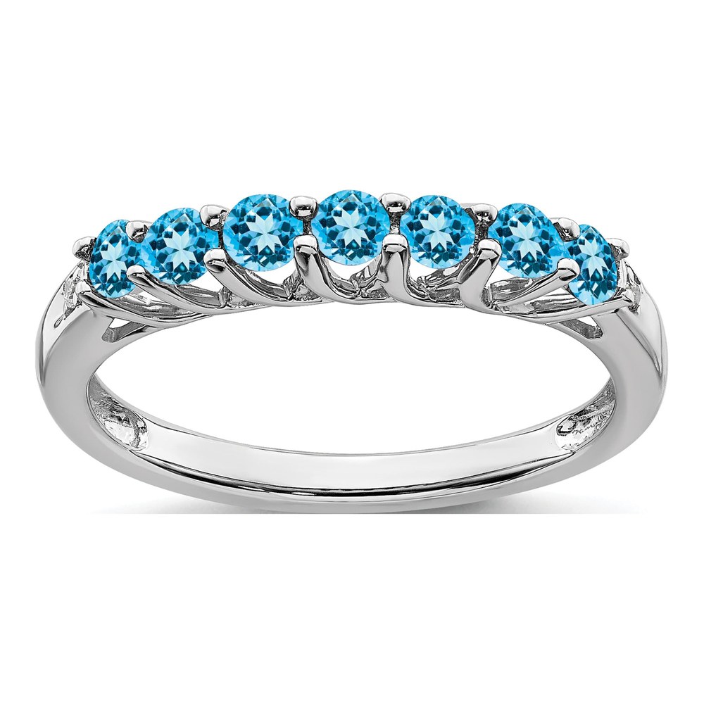 14K White Gold Blue Topaz & Diamond 7-Stone Ring