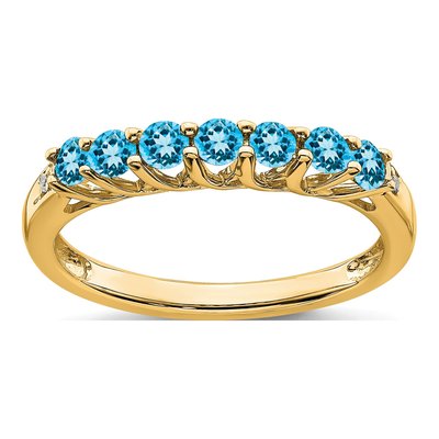 14K Yellow Gold Swiss Blue Topaz & Diamond 7-stone Ring
