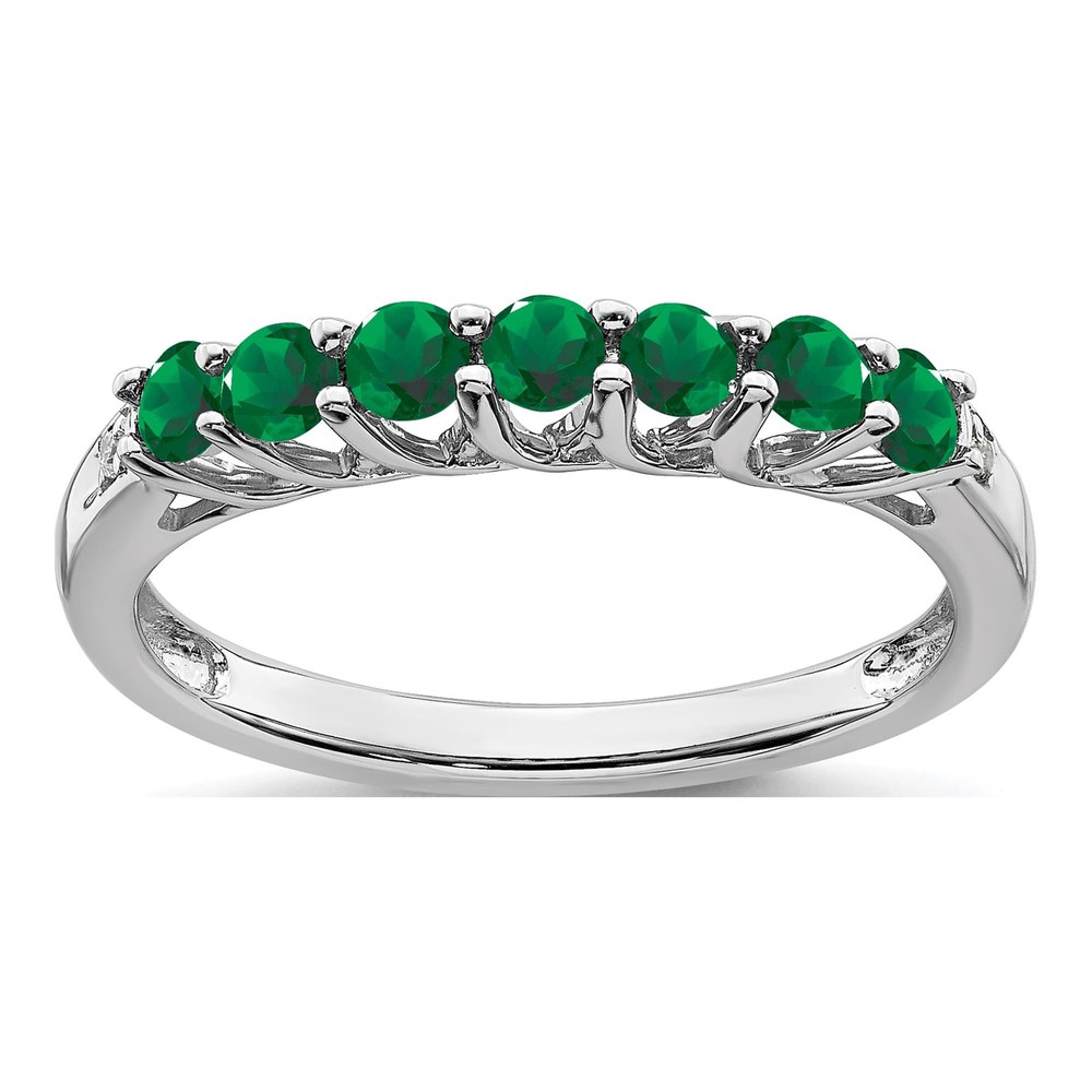 14K White Gold Lab-Created Emerald & Diamond 7-stone Ring