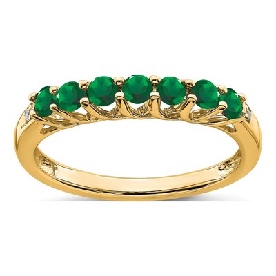 14K Yellow Gold Lab-Created Emerald & Diamond 7-Stone Ring
