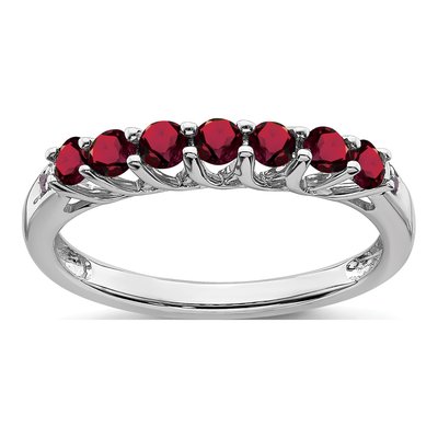 14K White Gold Lab-Created Ruby & Diamond 7-stone Ring