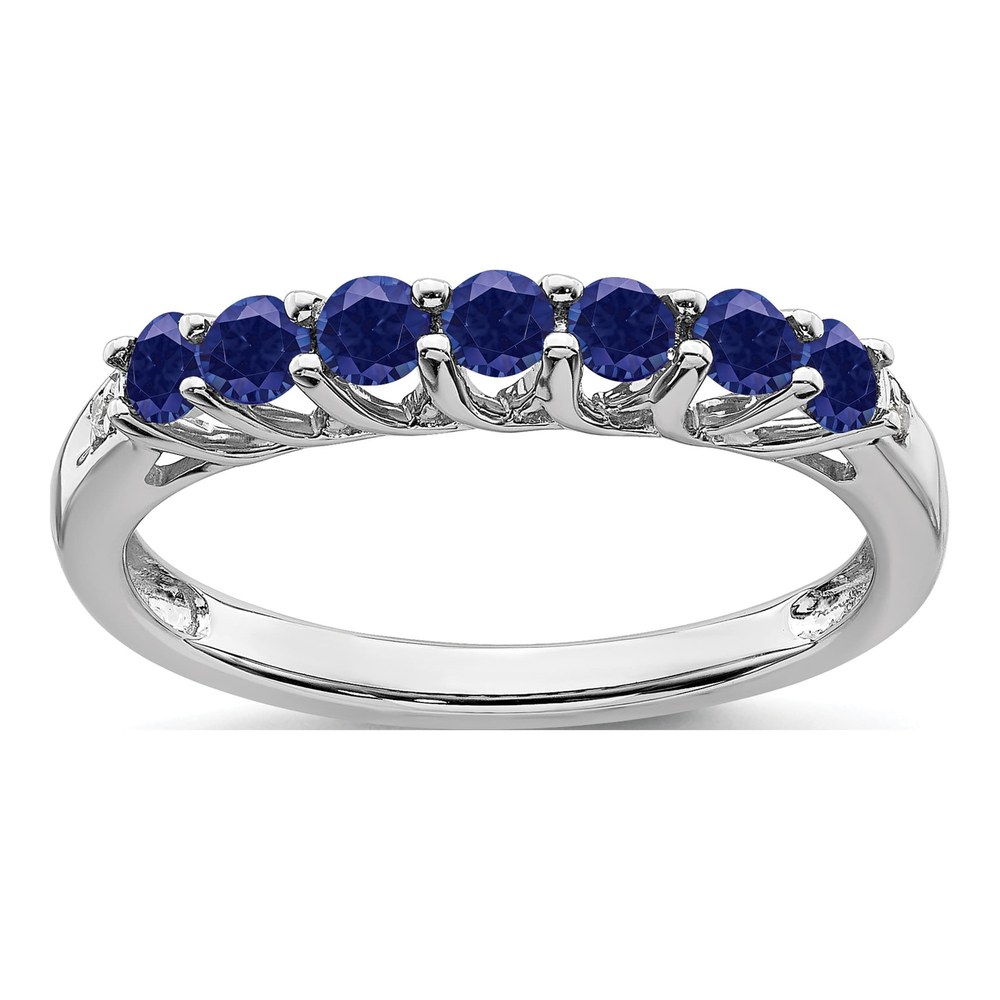10K White Gold Lab Sapphire & Diamond 7-Stone Ring