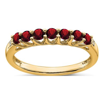 10K Yellow Gold Garnet & Diamond 7-Stone Ring
