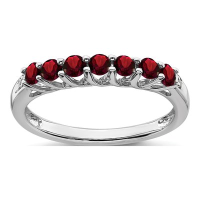 14K White Gold Garnet & Diamond 7-Stone Ring
