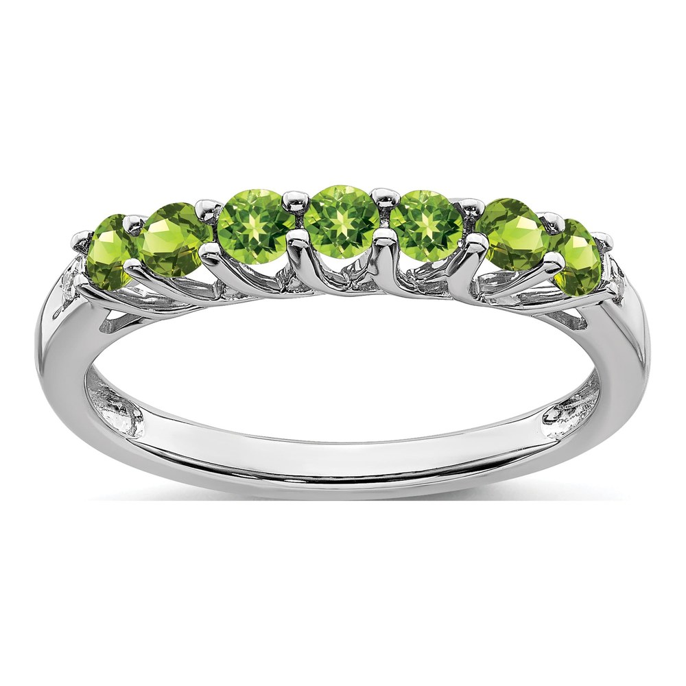 10K White Gold Peridot & Diamond 7-Stone Ring
