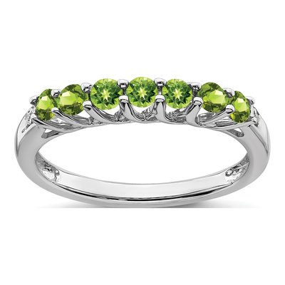 14K White Gold Peridot & Diamond 7-Stone Ring