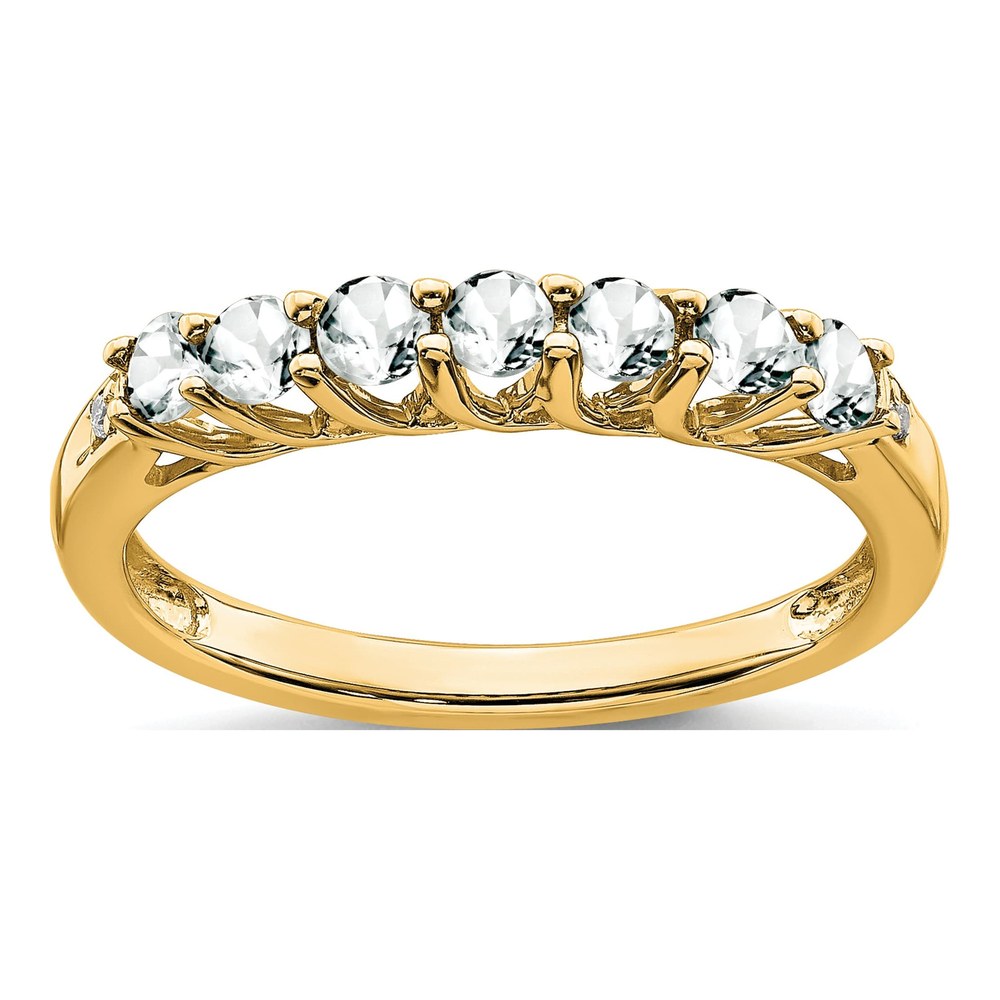 14K Yellow Gold White Topaz & Diamond 7-Stone Ring