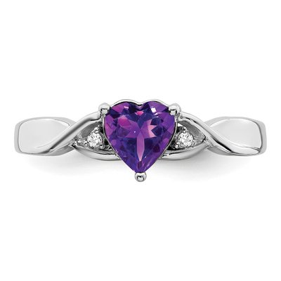 Sterling Silver Amethyst & Diamond Heart Ring – view 5