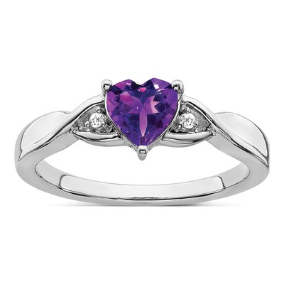 Sterling Silver Amethyst & Diamond Heart Ring