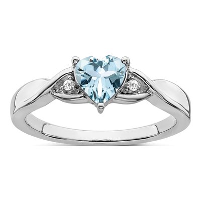 Sterling Silver Aquamarine & Diamond Heart Ring
