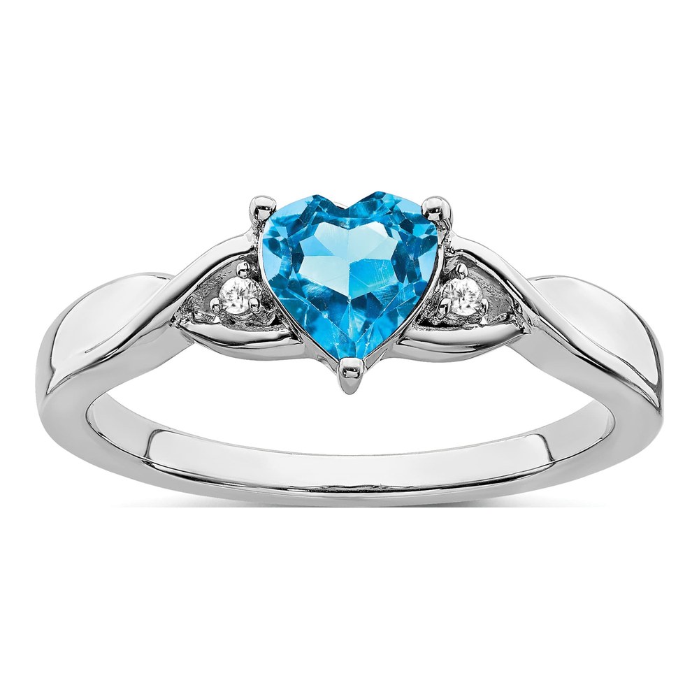 Sterling Silver Heart Blue Topaz & Diamond Ring