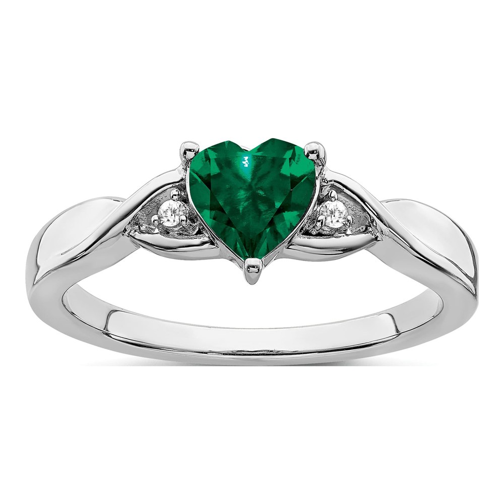 Sterling Silver Lab-Created Emerald & Diamond Heart Ring