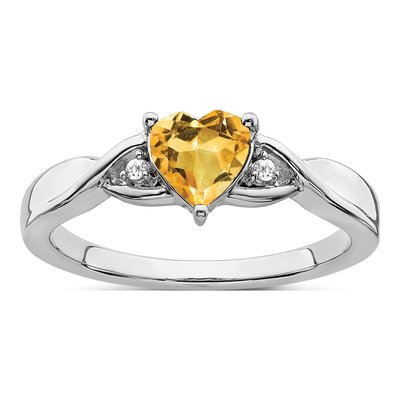 Sterling Silver Citrine & Diamond Heart Ring