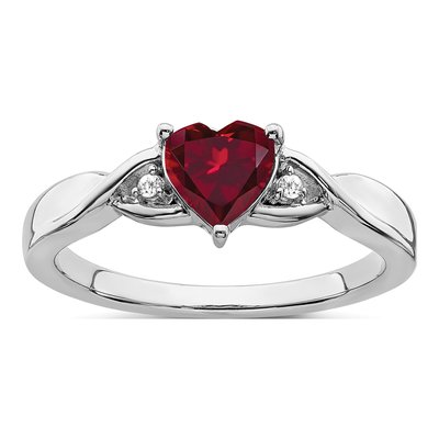 Sterling Silver Lab-Created Ruby & Diamond Heart Ring