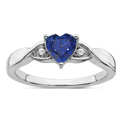Sterling Silver Lab-Created Sapphire & Diamond Heart Ring