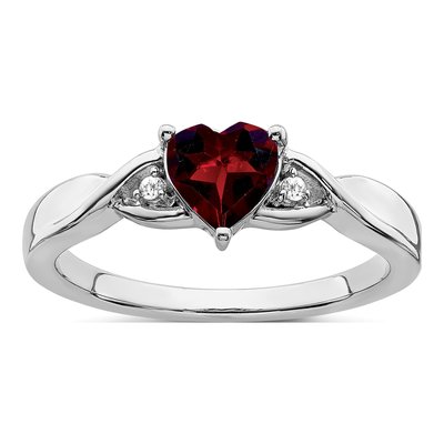 Sterling Silver Garnet & Diamond Heart Ring