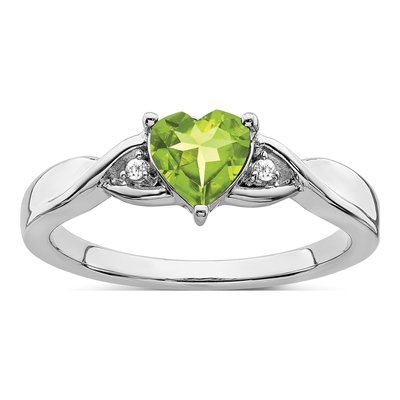 Sterling Silver Peridot & Diamond Heart Ring