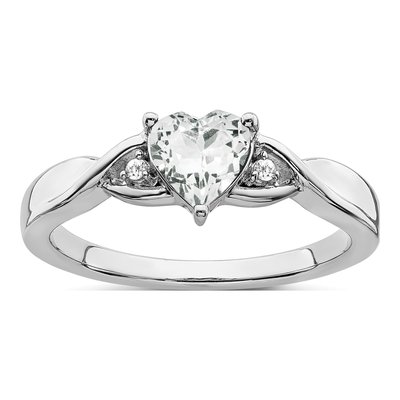 Sterling Silver White Topaz & Diamond Heart Ring