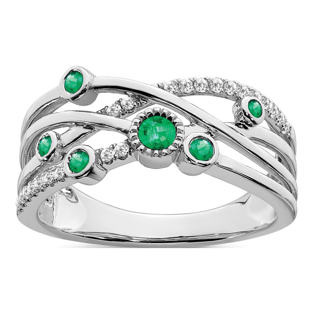 14K White Gold 1/10 ct tw Emerald & Diamond Bezel-Set Ring