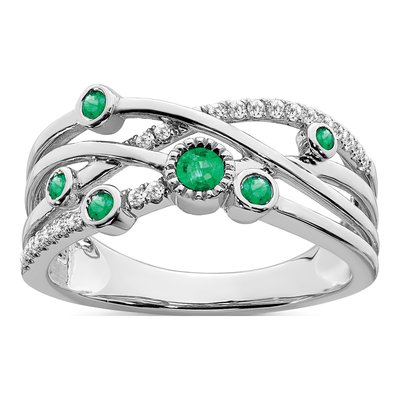 14K White Gold 1/10 ct tw Emerald & Diamond Bezel-Set Ring