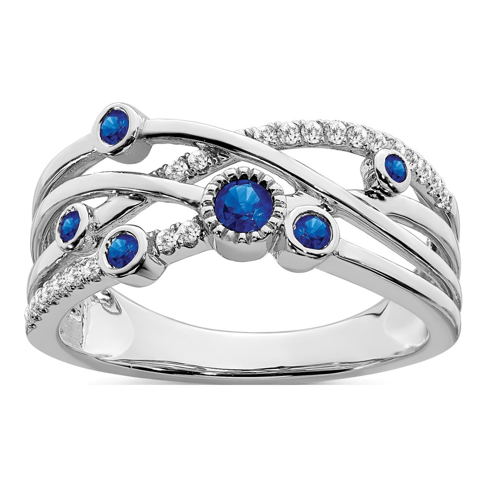14K White Gold 1/10 ct tw Sapphire & Diamond Bezel Ring