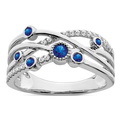 14K White Gold 1/10 ct tw Sapphire & Diamond Bezel Ring