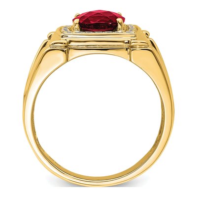 Men's 14K Yellow Gold Ruby & Diamond Halo Ring – view 3