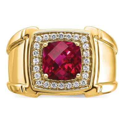 Men's 14K Yellow Gold Ruby & Diamond Halo Ring – view 6