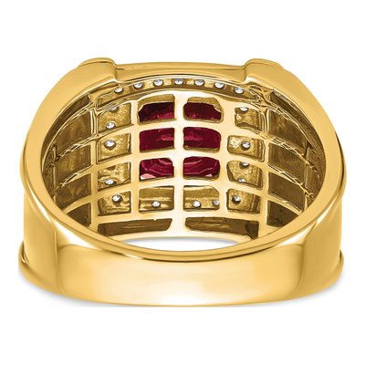 Men's 14K Yellow Gold Ruby & Diamond Halo Ring – view 7