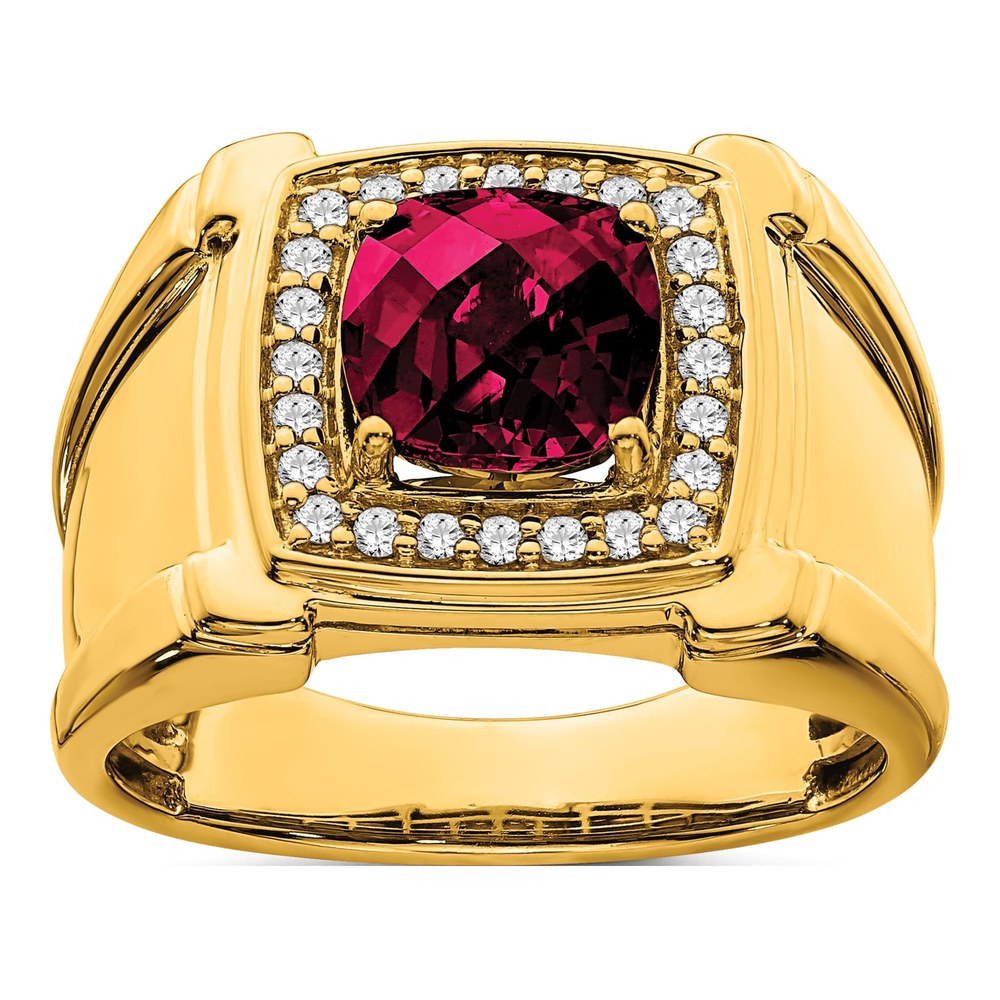 Men's 14K Yellow Gold Ruby & Diamond Halo Ring