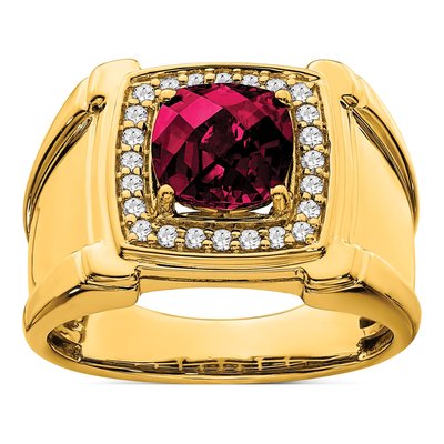 Men's 14K Yellow Gold 1/4 ct tw Lab-Created Ruby & Diamond Halo Ring
