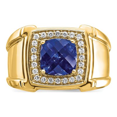 Men's 14K Yellow Gold 1/4 ct tw Lab-Created Sapphire & Diamond Halo Ring – view 6