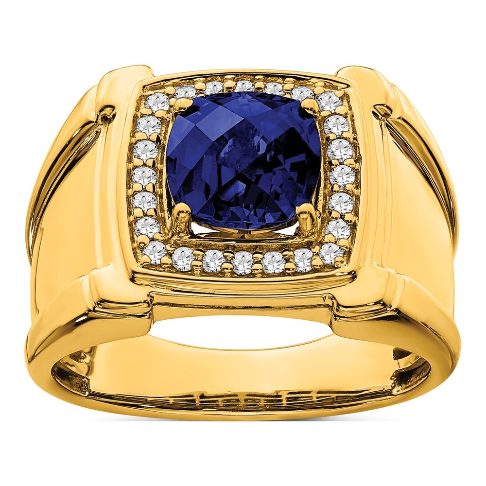 Men's 14K Yellow Gold 1/4 ct tw Lab-Created Sapphire & Diamond Halo Ring