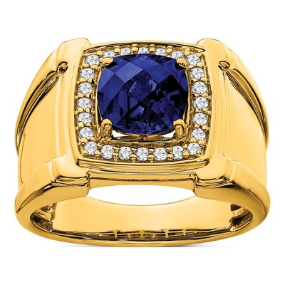 Men's 14K Yellow Gold 1/4 ct tw Lab-Created Sapphire & Diamond Halo Ring