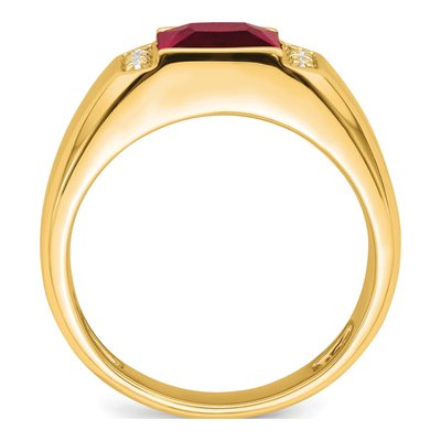 Men's 14K Yellow Gold 1/8 ct tw Lab-Created Ruby & Diamond Square Ring – view 2
