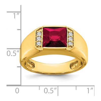 Men's 14K Yellow Gold 1/8 ct tw Lab-Created Ruby & Diamond Square Ring – view 3