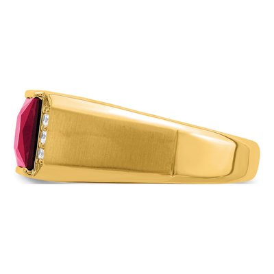 Men's 14K Yellow Gold 1/8 ct tw Lab-Created Ruby & Diamond Square Ring – view 4