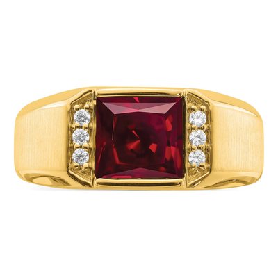 Men's 14K Yellow Gold 1/8 ct tw Lab-Created Ruby & Diamond Square Ring – view 5