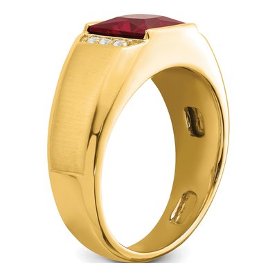 Men's 14K Yellow Gold 1/8 ct tw Lab-Created Ruby & Diamond Square Ring – view 7