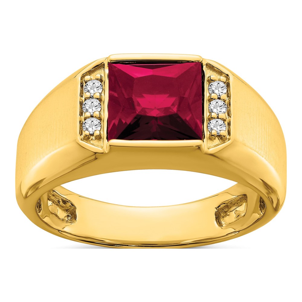 Men's 14K Yellow Gold 1/8 ct tw Lab-Created Ruby & Diamond Square Ring