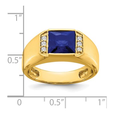 Men's 14K Yellow Gold 1/8 ct tw Lab-Created Sapphire & Diamond Square Ring – view 3